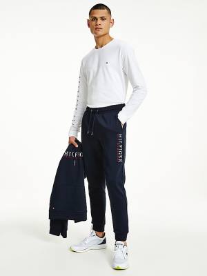 Muške Tommy Hilfiger Signature Leg Logo Joggers Pantalone Plava | TH712AEL