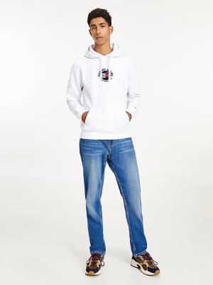 Muške Tommy Hilfiger Signature Logo Duks Hoodie Bela | TH057JGK