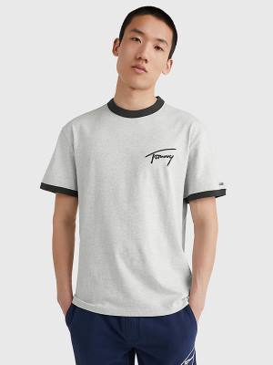 Muške Tommy Hilfiger Signature Ringer Tee Majice Siva | TH619SYU