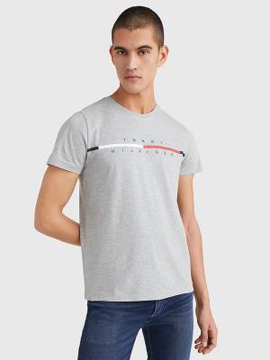 Muške Tommy Hilfiger Signature Split Logo Majice Siva | TH178EBW