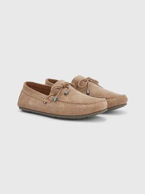 Muške Tommy Hilfiger Signature Suede Driver With Laces Casual Cipele Kaki | TH390IYB