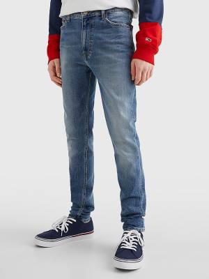 Muške Tommy Hilfiger Simon Skinny Faded Farmerke Denim Plava | TH293DVB