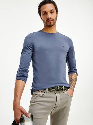 Muške Tommy Hilfiger Slim Fit Long Sleeve Majice Plava | TH091ILM