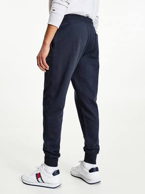 Muške Tommy Hilfiger Slim Fleece Signature Joggers Pantalone Plava | TH618OMF