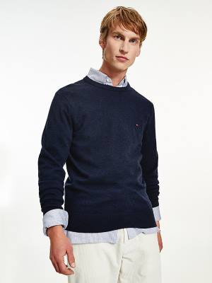 Muške Tommy Hilfiger Soft Merino Wool Crew Neck Jumper Džemper Plava | TH108AZH