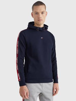 Muške Tommy Hilfiger Sport Logo Tape Duks Hoodie Plava | TH175MFH