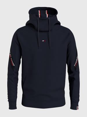 Muške Tommy Hilfiger Sport TH Cool Tape Duks Hoodie Plava | TH132QZM