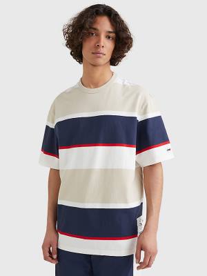 Muške Tommy Hilfiger Stripe Organic Cotton Majice Bež | TH072JQC