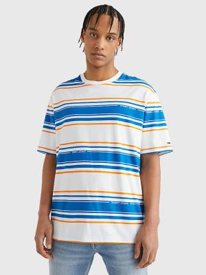 Muške Tommy Hilfiger Stripe Organic Cotton Majice Bela | TH269WLE