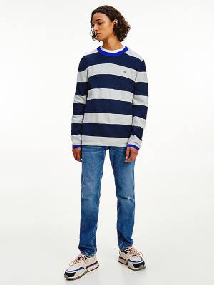 Muške Tommy Hilfiger Stripe Organic Cotton Jumper Džemper Plava | TH397FUQ