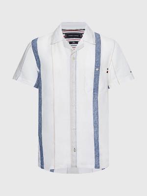 Muške Tommy Hilfiger Stripe Short Sleeve Linen Košulje Bež | TH215DYT