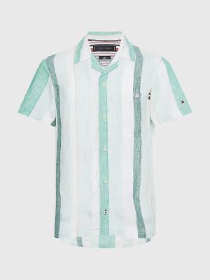 Muške Tommy Hilfiger Stripe Short Sleeve Linen Košulje Zeleno | TH721RDT