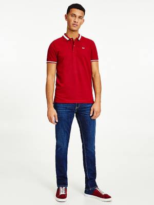 Muške Tommy Hilfiger Tipped Stretch Slim Fit Polo Majice Crveni | TH148NUS