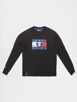 Muške Tommy Hilfiger Tommy X AAPE Long Sleeve Majice Crna | TH160KHG