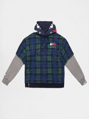 Muške Tommy Hilfiger Tommy X AAPE Plaid Duks Hoodie Plava | TH608TBK