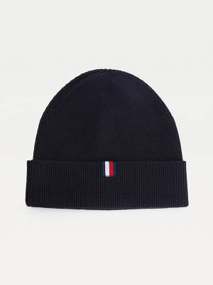 Muške Tommy Hilfiger Uptown Wool Cotton Beanie Kape Plava | TH870QGE