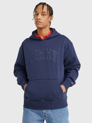 Muške Tommy Hilfiger Varsity Logo Duks Hoodie Plava | TH025DBU