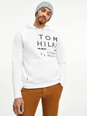 Muške Tommy Hilfiger Wraparound Logo Fleece Duks Hoodie Bela | TH143WPE