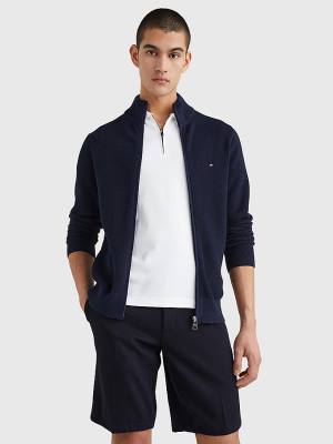 Muške Tommy Hilfiger Zip-Thru High Neck Cardigan Džemper Plava | TH386DKM