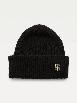 Ženske Tommy Hilfiger Alpaca Wool Blend Rib-Knit Beanie Kape Crna | TH192KWT