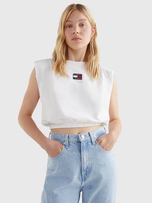 Ženske Tommy Hilfiger Badge Cropped Fit Tank Top Majice Bela | TH326KHR