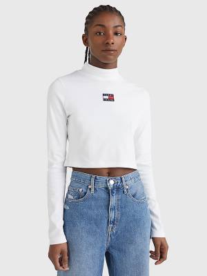 Ženske Tommy Hilfiger Badge Mock Turtleneck Long Sleeve Majice Bela | TH405DEP