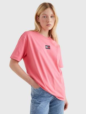 Ženske Tommy Hilfiger Badge Oversized Fit Majice Roza | TH209YVR