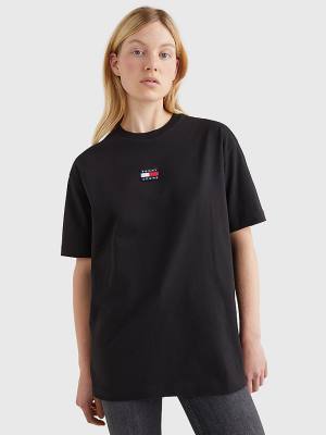 Ženske Tommy Hilfiger Badge Oversized Fit Majice Crna | TH648GBS