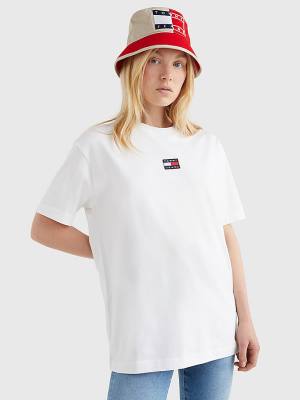 Ženske Tommy Hilfiger Badge Oversized Fit Majice Bela | TH982YBN