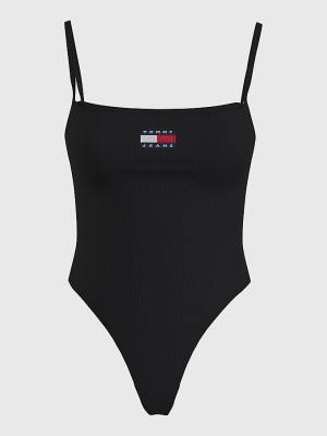 Ženske Tommy Hilfiger Badge Square Neck Bodysuit Majice Crna | TH629KPM