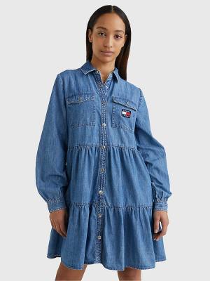 Ženske Tommy Hilfiger Badge Tiered Denim Shirt Haljine Denim Plava | TH826PMJ