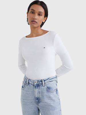 Ženske Tommy Hilfiger Boat Neck Long Sleeve Skinny Majice Bela | TH057ZVL