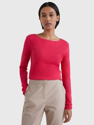 Ženske Tommy Hilfiger Boat Neck Long Sleeve Skinny Majice Roza | TH059PDQ