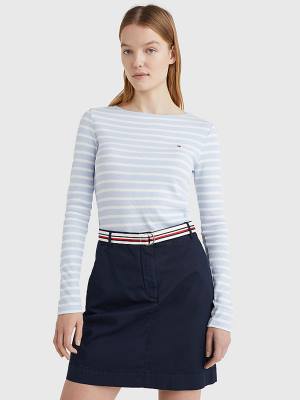 Ženske Tommy Hilfiger Boat Neck Long Sleeve Skinny Majice Plava | TH465LPE