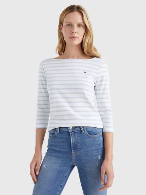 Ženske Tommy Hilfiger Boat Neck Three-Quarter Sleeve Majice Bela | TH943PZH