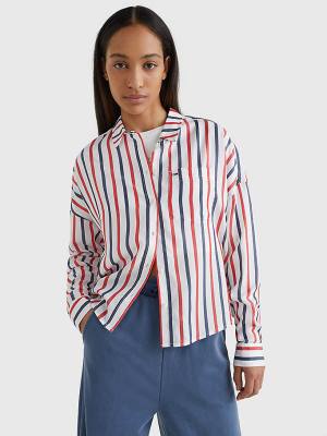 Ženske Tommy Hilfiger Boxy Stripe Košulje Bela | TH192EHM