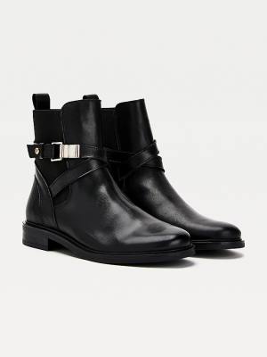 Ženske Tommy Hilfiger Buckled Leather Ankle Čizme Crna | TH890VPX