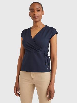 Ženske Tommy Hilfiger Cap Sleeve Wrap Majice Plava | TH649EQR