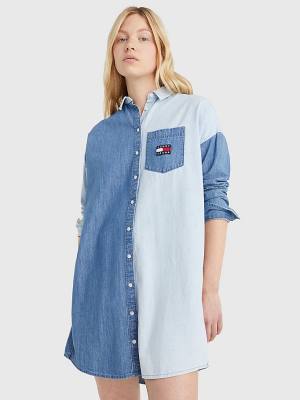 Ženske Tommy Hilfiger Chambray Denim Mix Shirt Haljine Denim Plava | TH891YWD