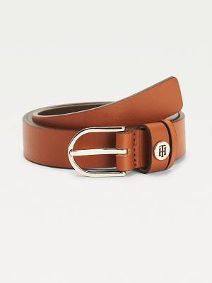 Ženske Tommy Hilfiger Classics Slim Organic Leather Kaiševi Braon | TH194HMI