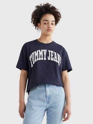 Ženske Tommy Hilfiger College Boyfriend Fit Majice Plava | TH589XEI