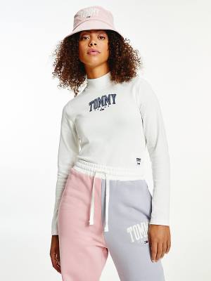 Ženske Tommy Hilfiger College Cropped Long Sleeve Majice Bela | TH815RJN