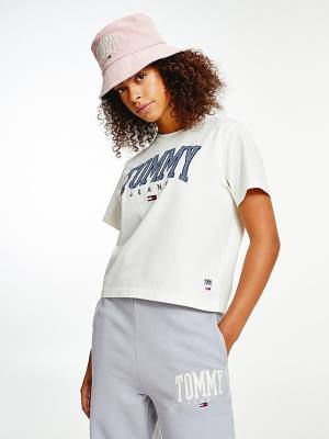 Ženske Tommy Hilfiger College Organic Cotton Boyfriend Fit Majice Bela | TH693WCN