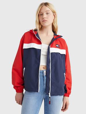 Ženske Tommy Hilfiger Colour-Blocked Chicago Windbreaker Jakna Plava | TH719NHT