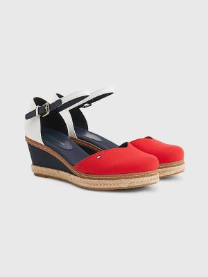 Ženske Tommy Hilfiger Colour-Blocked Mid Heel Wedge Espadrille Sandale Crveni | TH613XRF