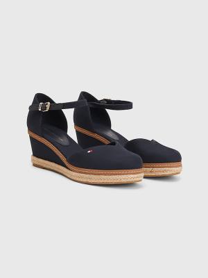 Ženske Tommy Hilfiger Colour-Blocked Mid Heel Wedge Espadrille Sandale Plava | TH941BXZ