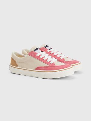 Ženske Tommy Hilfiger Colour-Blocked Suede Low Top Patike Bež | TH865STZ