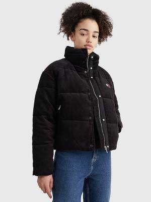 Ženske Tommy Hilfiger Corduroy Padded Puffer Jakna Crna | TH645HNI