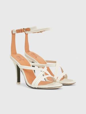 Ženske Tommy Hilfiger Crest Strap High Heel Leather Sandale Bela | TH296YAM