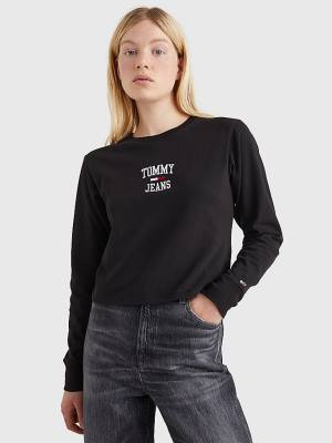 Ženske Tommy Hilfiger Cropped Logo Long Sleeve Majice Crna | TH718BDL